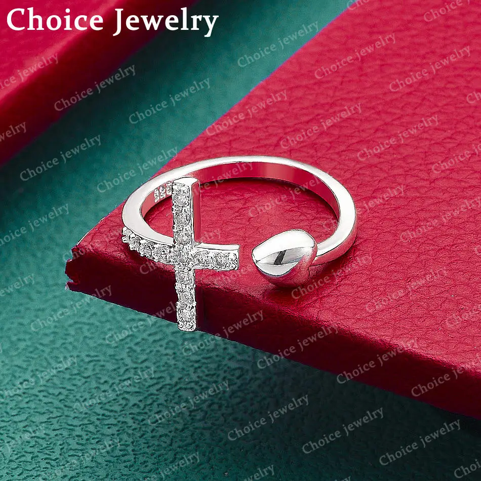 

925 Sterling Silver Zirconia Adjustable Cross Ring For Women Fashion Jewelry Charm Grace Noble Wedding Accessories