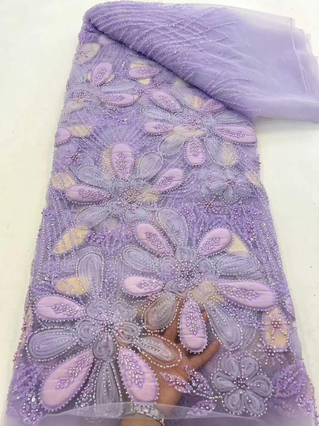 

Latest French Beaded Tulle Lace Fabric, African Groom Lace Fabrics, Sequins Nigerian for Wedding Dress, High Quality, 2026