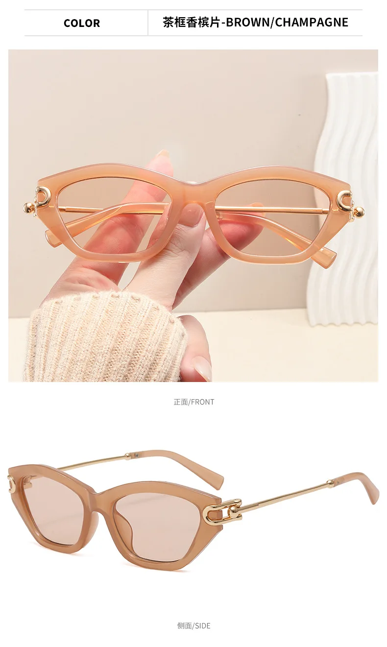 Vintage Elegante Patchwork Cat-Eye-Knoten-Sonnenbrille für Damen Neue Mode Legierung Quadratische Verlaufsgläser Damen-Fahrbrille – Detail 8