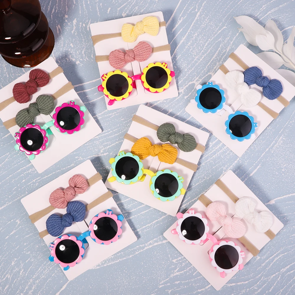 

3Pcs Baby Headband Cute Sunglasses Set Beach Photography Kids Headwear Girls Hair Accessories Props Outdoor Protection Glasses