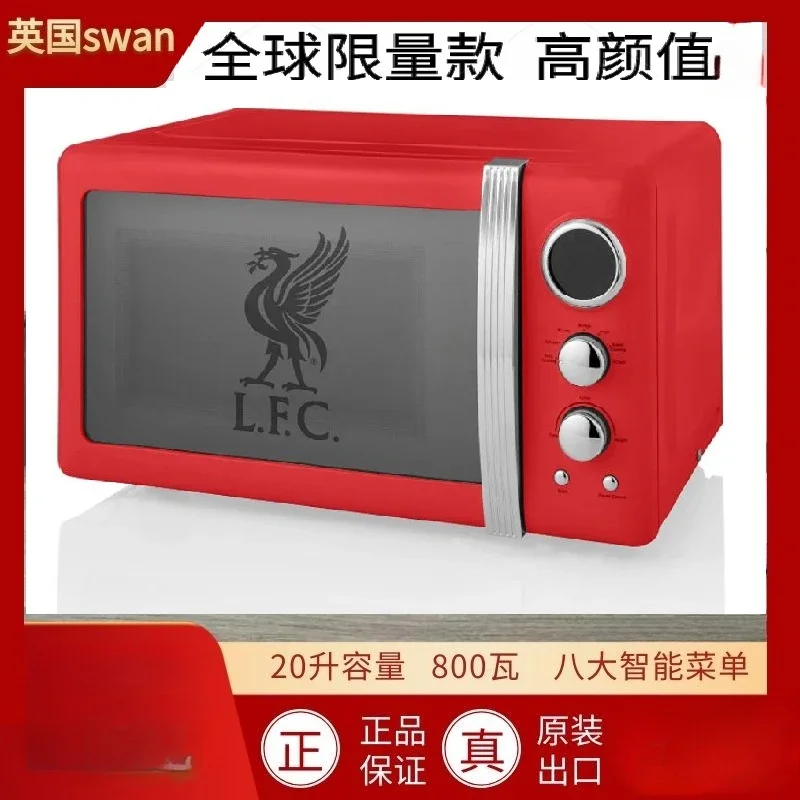 220V UK Swan Home Mini Microwave Oven, 20L Retro Style Intelligent Turntable Microwave Oven