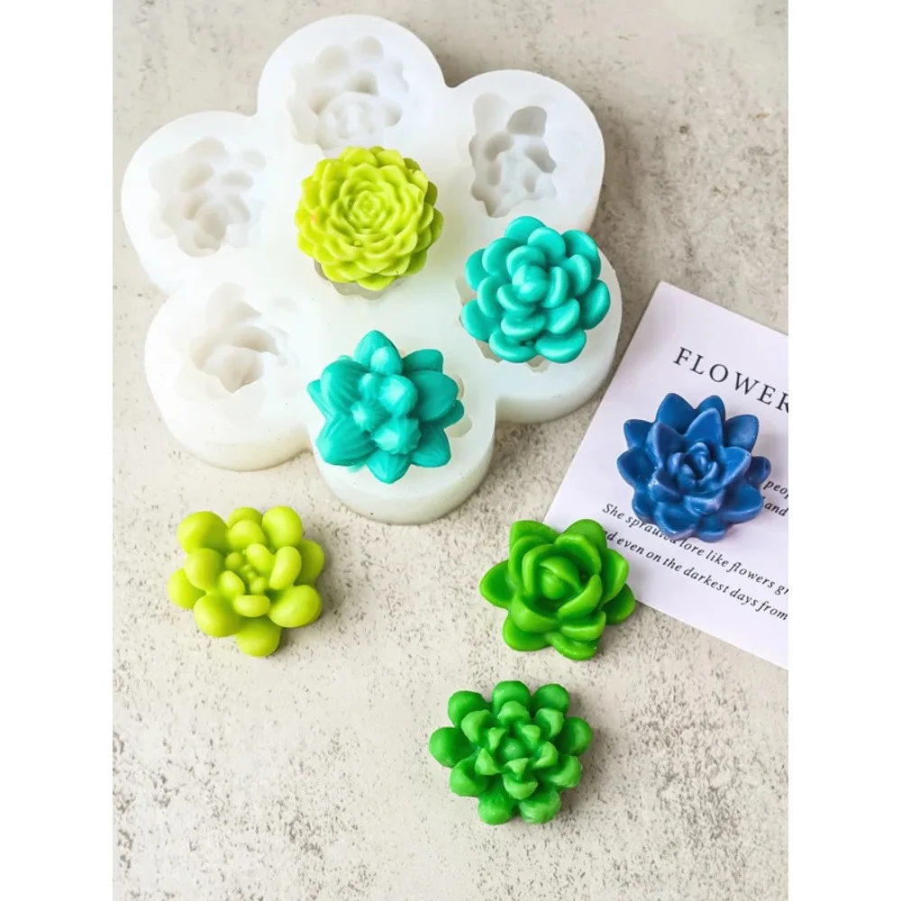 7Pcs Succulent Flowers Candle Mold 3D Cactus Lotus Rose Soap Plaster Crafts Mold DIY Chocolate Fudge Pastry Cake Silicone Mould