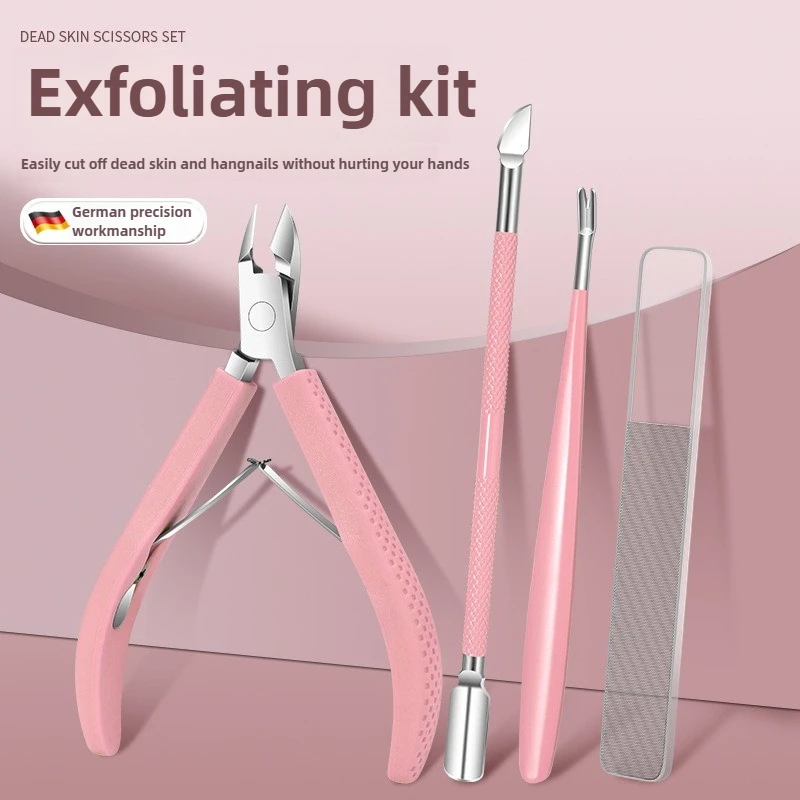 

4Pcs Professional Nail Care Tool Set Cuticle Scissors Metal Push Stick Cuticle Fork Nail File Dopamine-Inspired Manicure Care