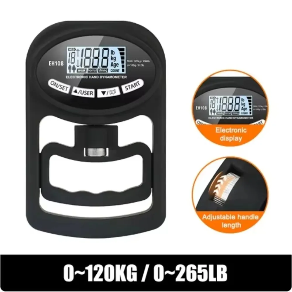 

265Lbs/120Kg Grip Strength Tester LCD Screen Hand Grip Digital Hand Dynamometer USB Grip Strength Meter for Power Training Sport