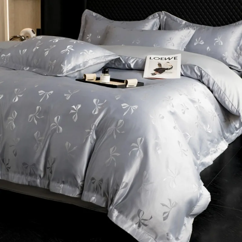 Light luxury luxury bed four-piece summer washing silky naked sleeping jacquard quilt cover set