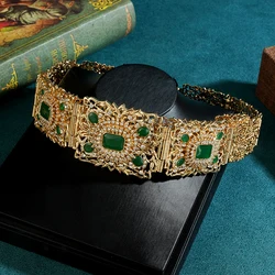 Square Rhinestone Caftan Wedding Belt Gold Pating Hollow Flower Morocco Trendy Women Waist Chains Ethnic Wedding Accessories