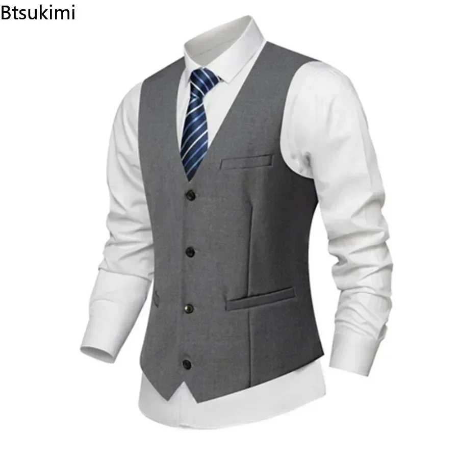 New2025 Men\'s Formal Suit Vest Fashion Men Business Social Party Wedding Groom Dress Waistcoat Men\'s Slim Fit Vests Big Size 4XL