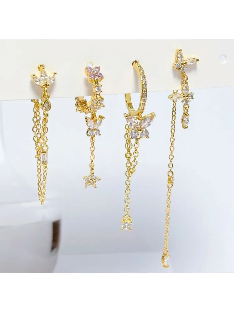 Boucles d'oreilles à pampilles en Zircon pour femmes, aiguille en argent 925, fleur papillon blanc, boucles d'oreilles de luxe en cristal, bijoux de fête haut de gamme à la mode