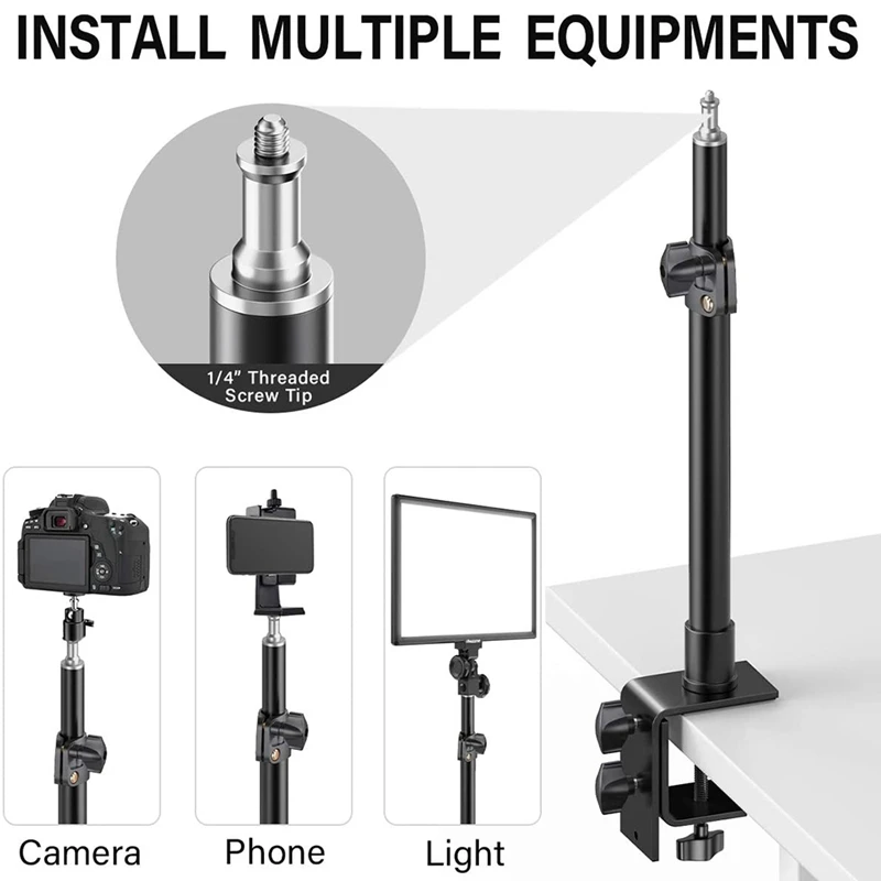 Desktop C-Clamp Mounting Bracket, Adjustable Lamp Holder, Standard 1/4 Screw Head