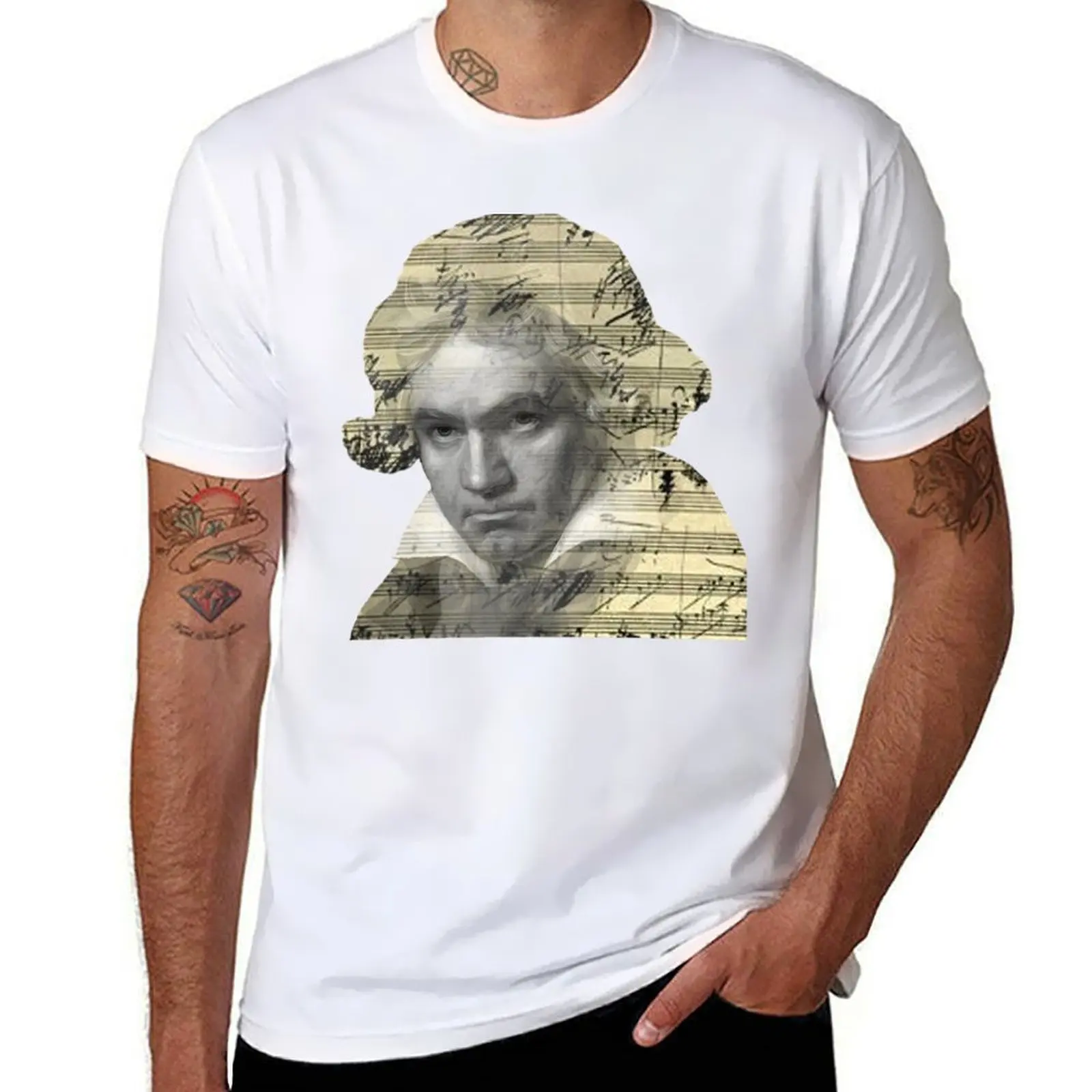 

Beethoven Sheet Music Double Exposure T-Shirt t shirts for man cotton funny cotton t shirt man T-Shirt