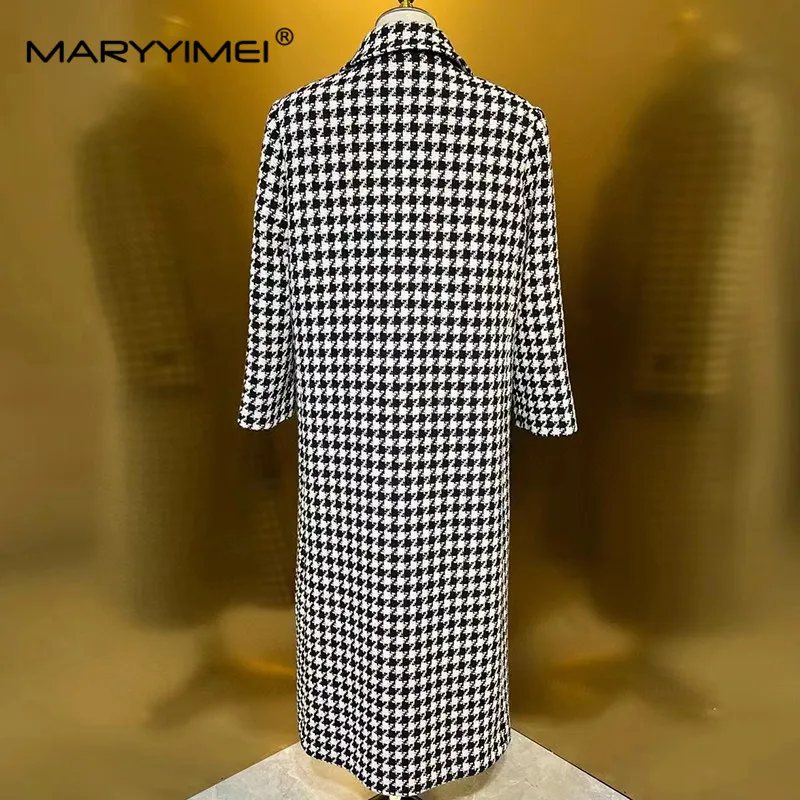 MARYYIMEI Autumn Winter New Style Vintage Designer Women's Coat Turn-Down Collar Single-Breasted Long-Sleeved Fashion Overcoat