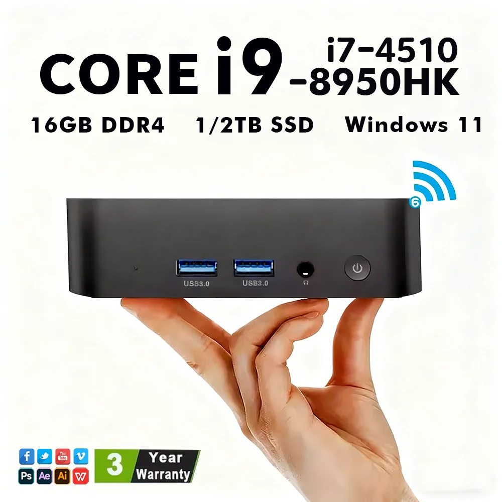 2026 Mini PC Windows 11 Pro Core i9-8950HK/i7-4510 16GB DDR4 1TB SSD PC Gamer Computer Dual WIFI 6 BT5.2 4K HD Gaming Desktop
