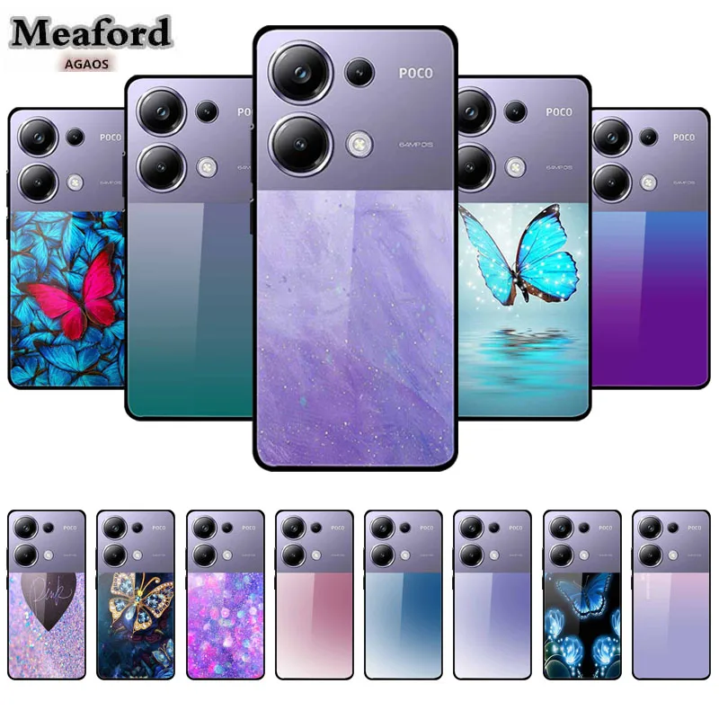 Art Printing Cover For Xiaomi Poco M6 Pro GlassTempered Glass Case Hard Back Shield for Poco M 6 Pro 6.67