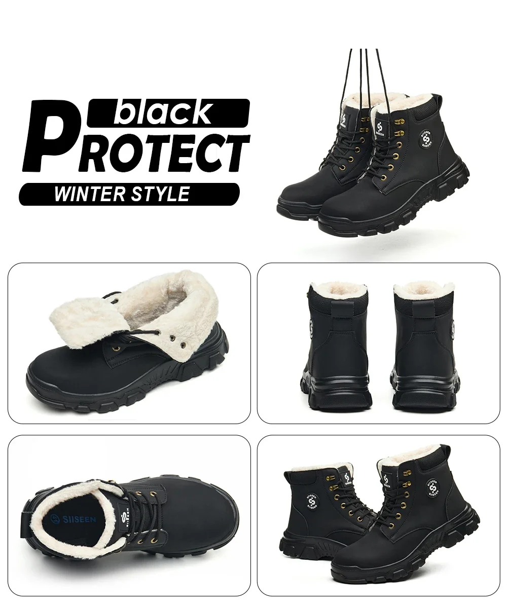 Men Winter Work Safety Boots Lightweight Steel Toe Work Shoes Men Waterproof Warm Security Protection Safety Shoes