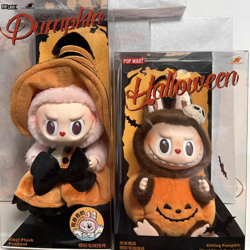 Labubu Original Mokoko 17 cm Halloween Magischer Kürbis Cartoon Vinyl Plüsch Flut Spielen Kawaii Spielzeug Kreative Kind Weihnachten Geschenk Box