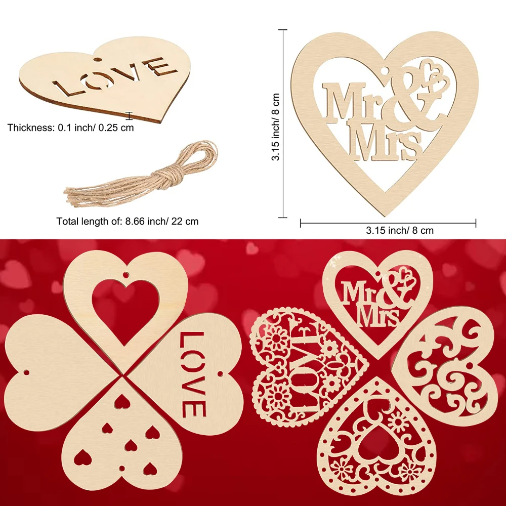 

Wooden Pendant Valentine's Day Hanging Decoration Love-shaped Wooden Sign Hanging Jewelry DIY Holiday Wedding Decoration Gifts