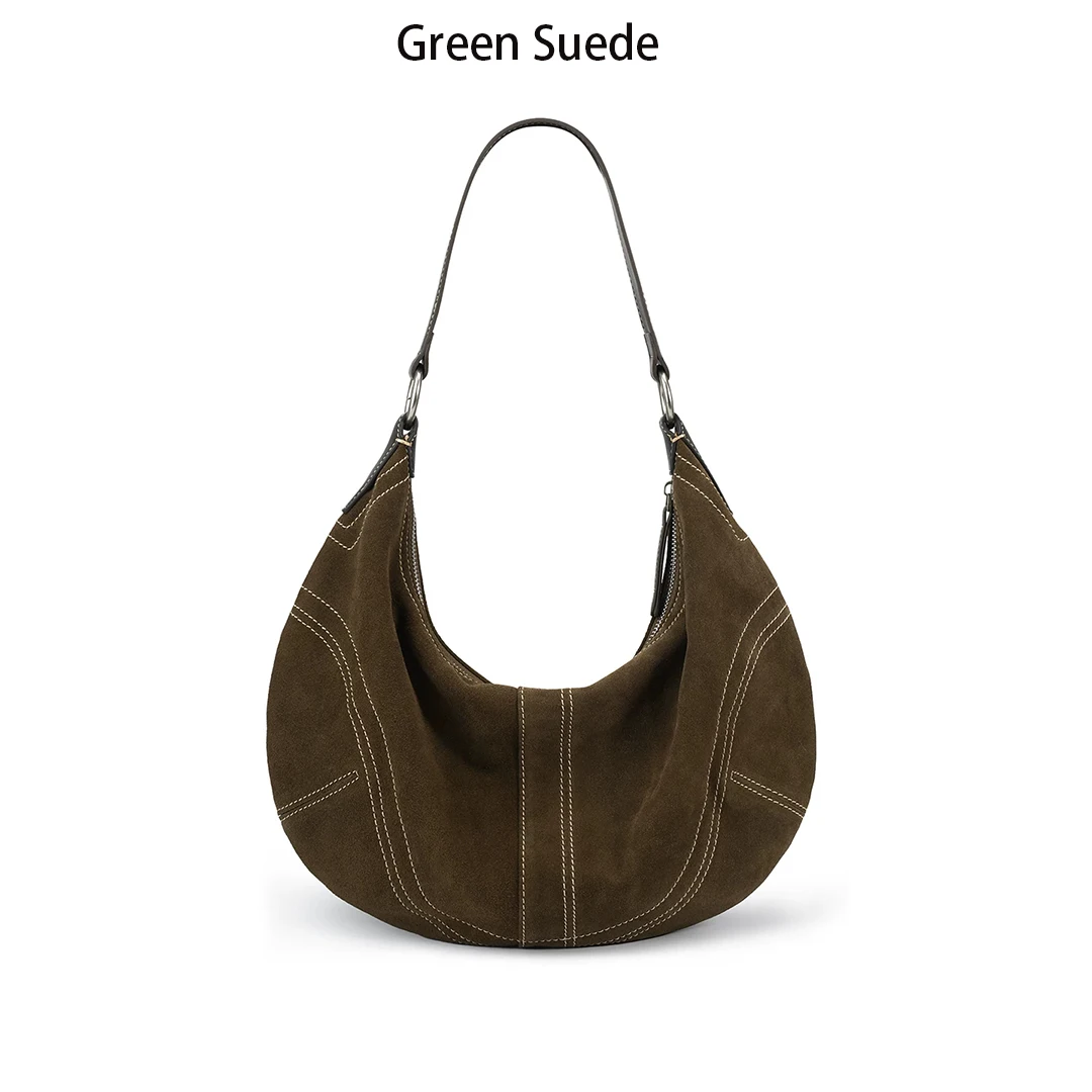 Mendy Women Hobo Bag Shoulder Crossbody Handbag Purse Suede Large Chain Pendant Shopping Travel Daily Zipper Closure Half Moon