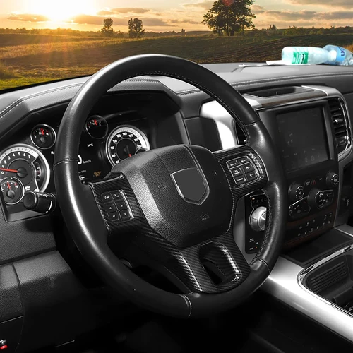 Imagen 2 del producto Estilo de fibra de carbono cubierta Interior del volante molduras de Marcos decoración Interior pegatina para Dodge Ram 1500 2500 3500 2011-2018