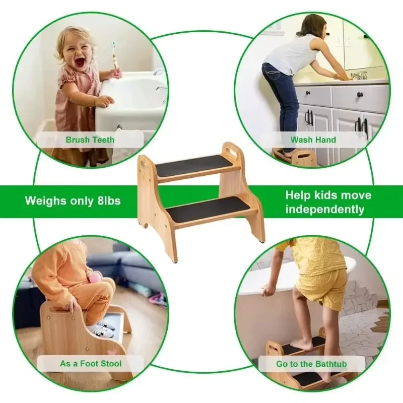 

WoodenStools for Kids, Toddler with Non-Slip Stepping Surface, Portable Stool with Handles