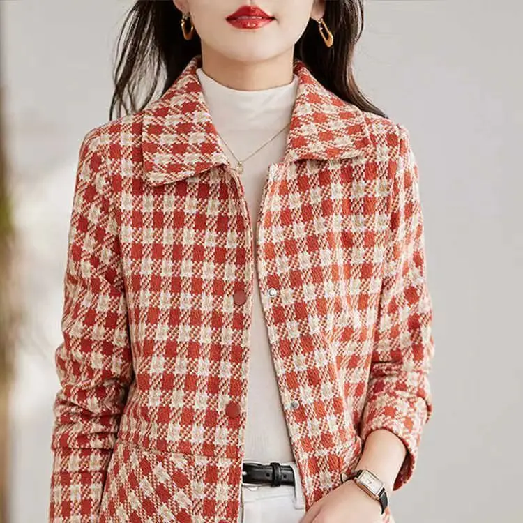 Short and Stylish Plaid Jacket for Women's Clothing Korean Version Top Thousand Bird Plaid Upper Garment