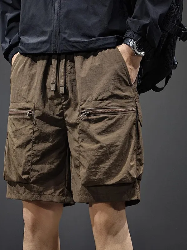 

Летние мужские брюки-карго больших размеров прямого кроя с карманами на молнии и шнурком, длиной до колена, повседневные, цветные