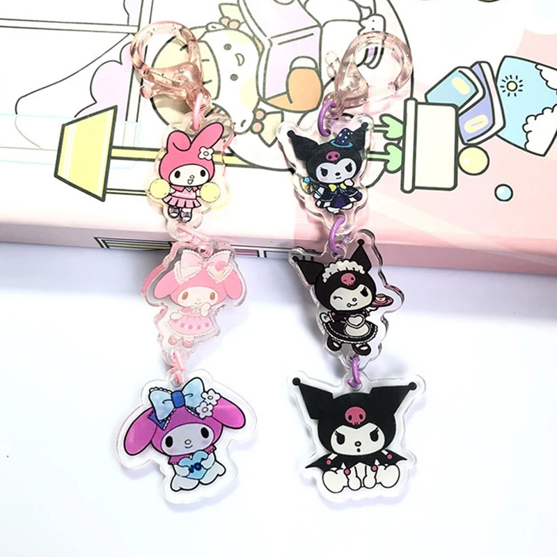 Pom Pom Purin Cordas Acrílico Keychain, Sanrio Kuromi, minha melodia, saco Keyring, pingente, Emoticon, namorada, presentes de aniversário, crianças