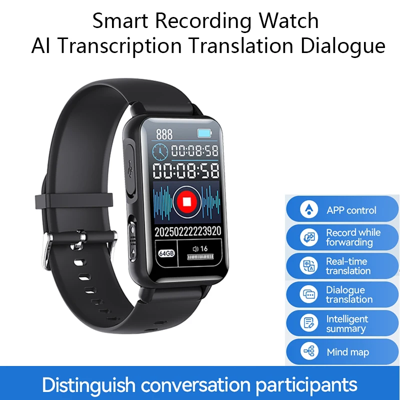 

Умные часы с записью, AI-регистратор, интеллектуальный перевод в реальном времени, разговорная запись, браслет, управление через приложение