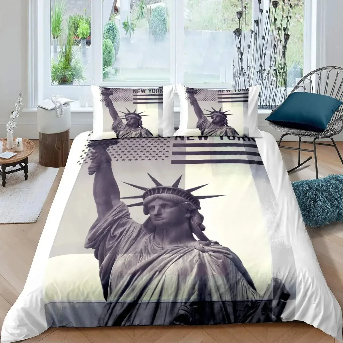 

New York Duvet Cover Set, Skyline Print Decorative 2/3 Piece Bedding Set With Pillow Shams, Twin Full Queen King Size Room Decor