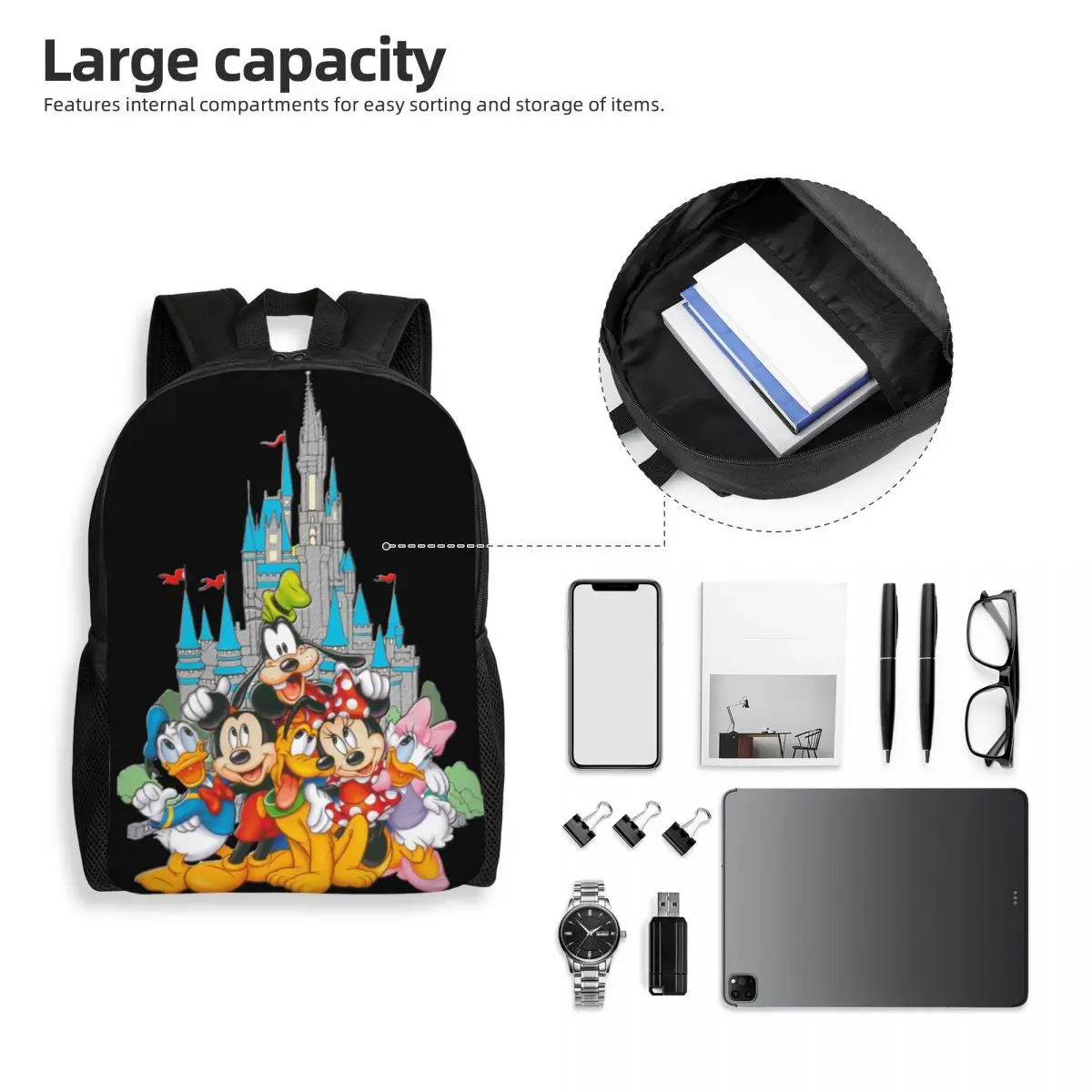 Custom Mickey Mouse Donald Duck Minnie Anime Backpack for Women Men College School Student Bookbag Fits 15 Inch Laptop Bags