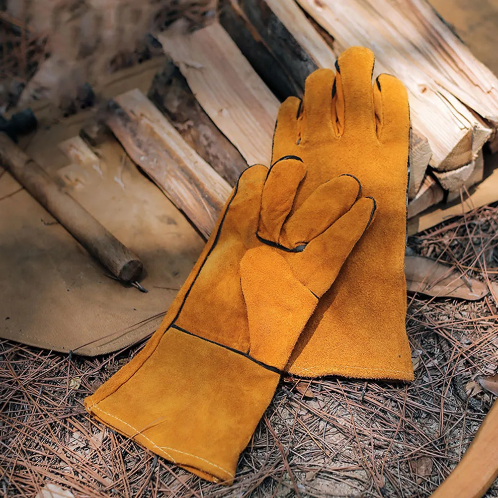 

Heat Resistant Gloves Anti Scalding Durable Cowhide Polyester Protect Hands Arms Outdoor Kitchen BBQ Camping Picnic