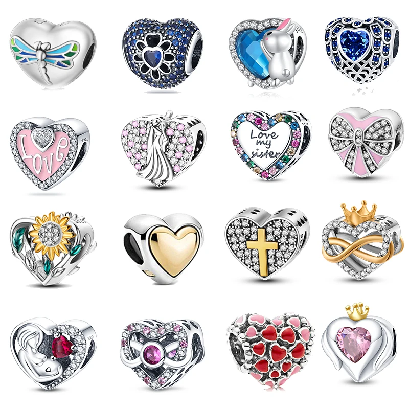 

925 sterling silver charm heart Fit Original Pandora charm bead Charm Bracelet Necklace Trinket Diy Women Jewelry