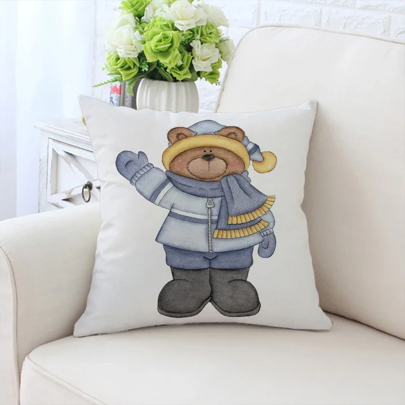 Cute Throw Pillow Cover Teddy Bear Sofa Decoration Cushion Cover Bed Decoration Pillow Cover Birthday Customized Gift 50x50cm