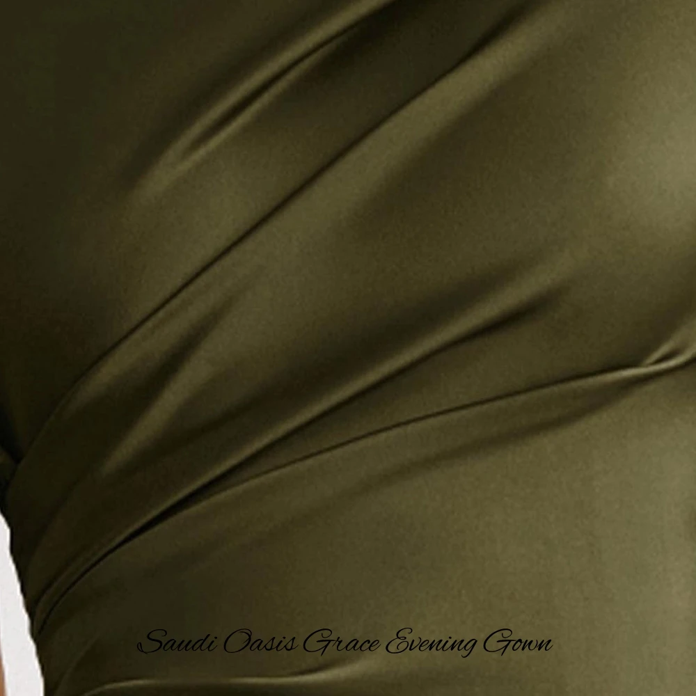 فستان سهرة من الساتان الأخضر الحديث مخصص بسيط برقبة دائرية وأكمام طويلة فستان حفلات عالي الجودة مستقيم للمشاهير