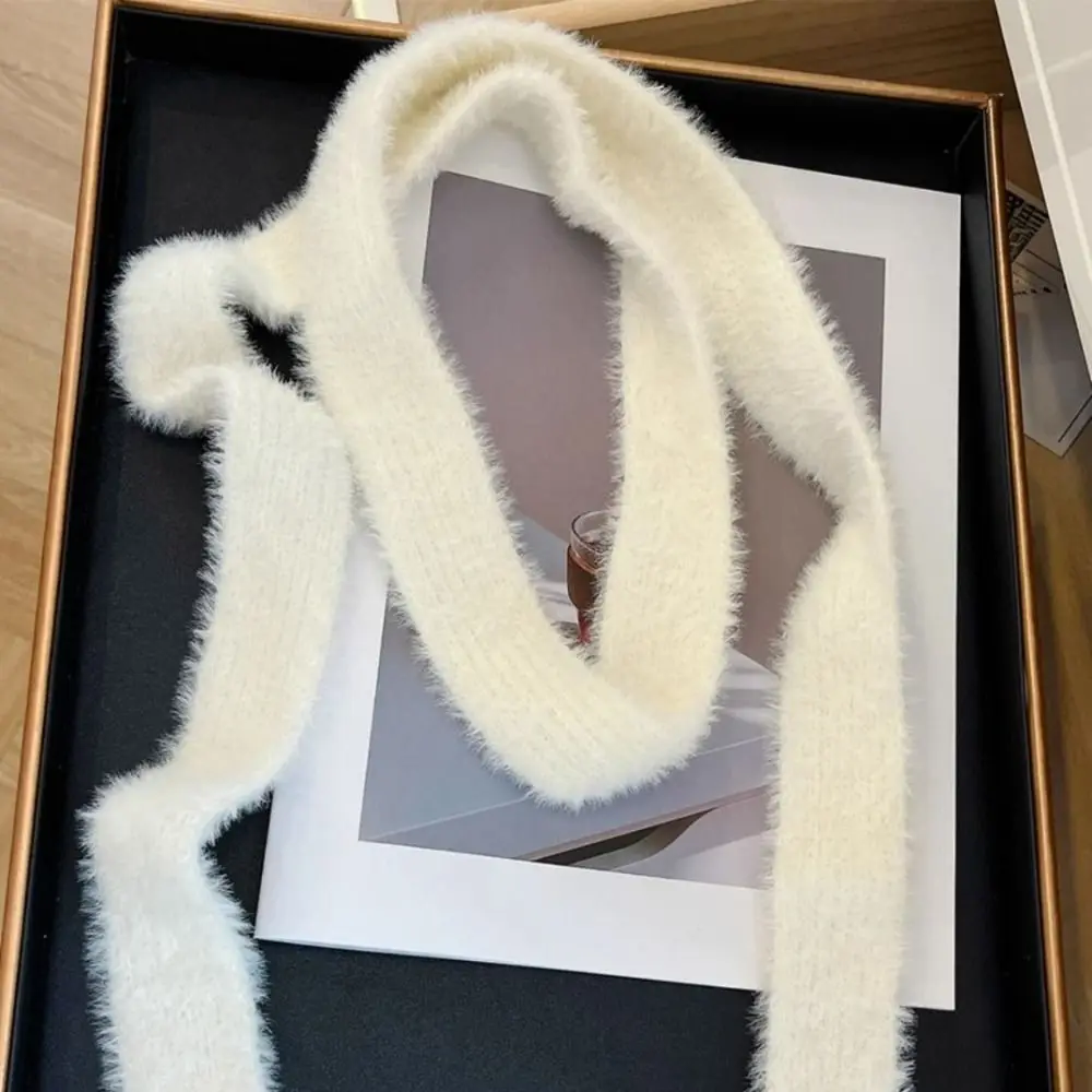 

Cute Solid Color Wool Shawl Y2K Harajuku Knitted Scarf Ribbon Dressing Decoration Long Narrow Scarves Streetwear