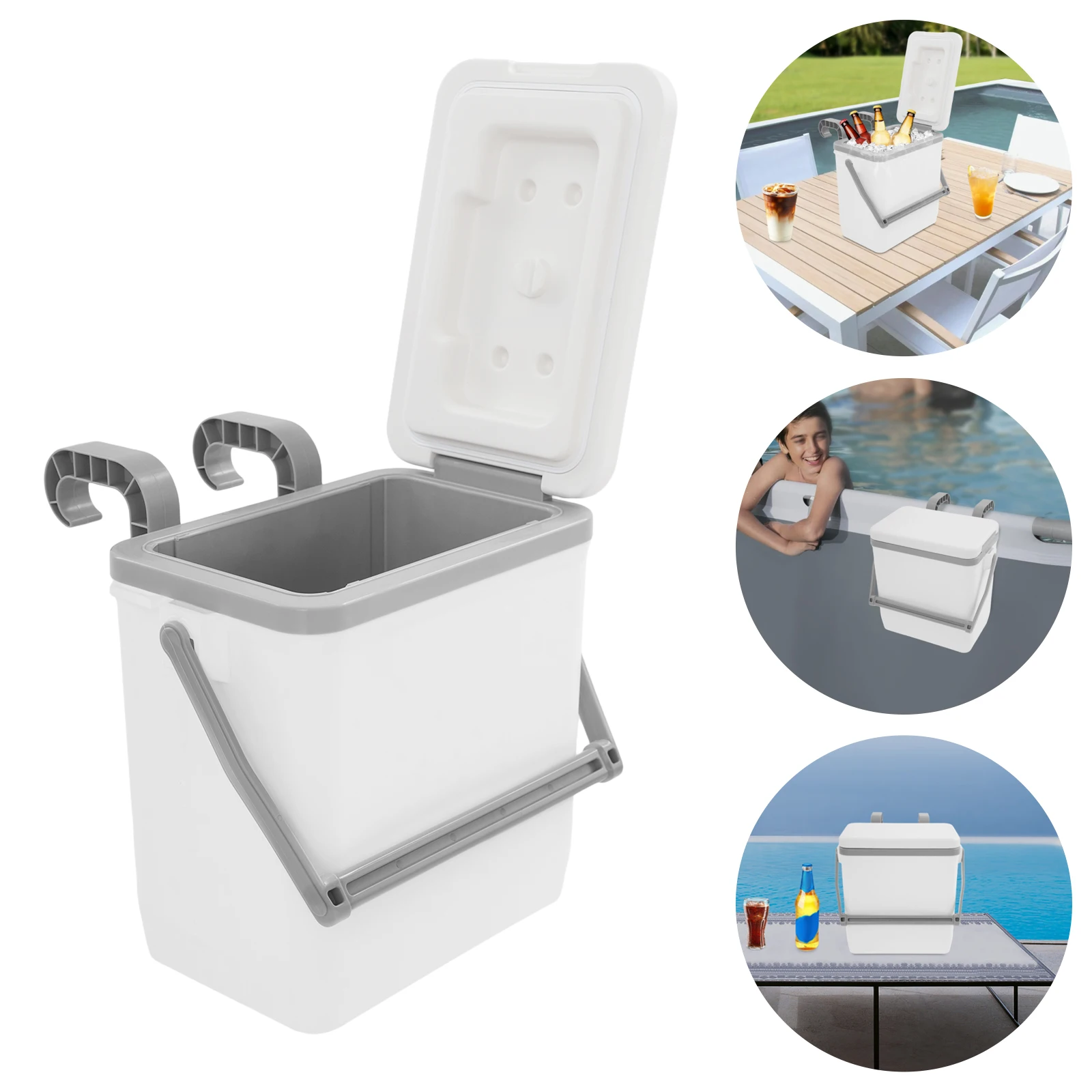 

ABS Pool Cooler,10L Grey White Rectangular Insulated Cooler with Handle Pool Mount for Above-Ground Pools
