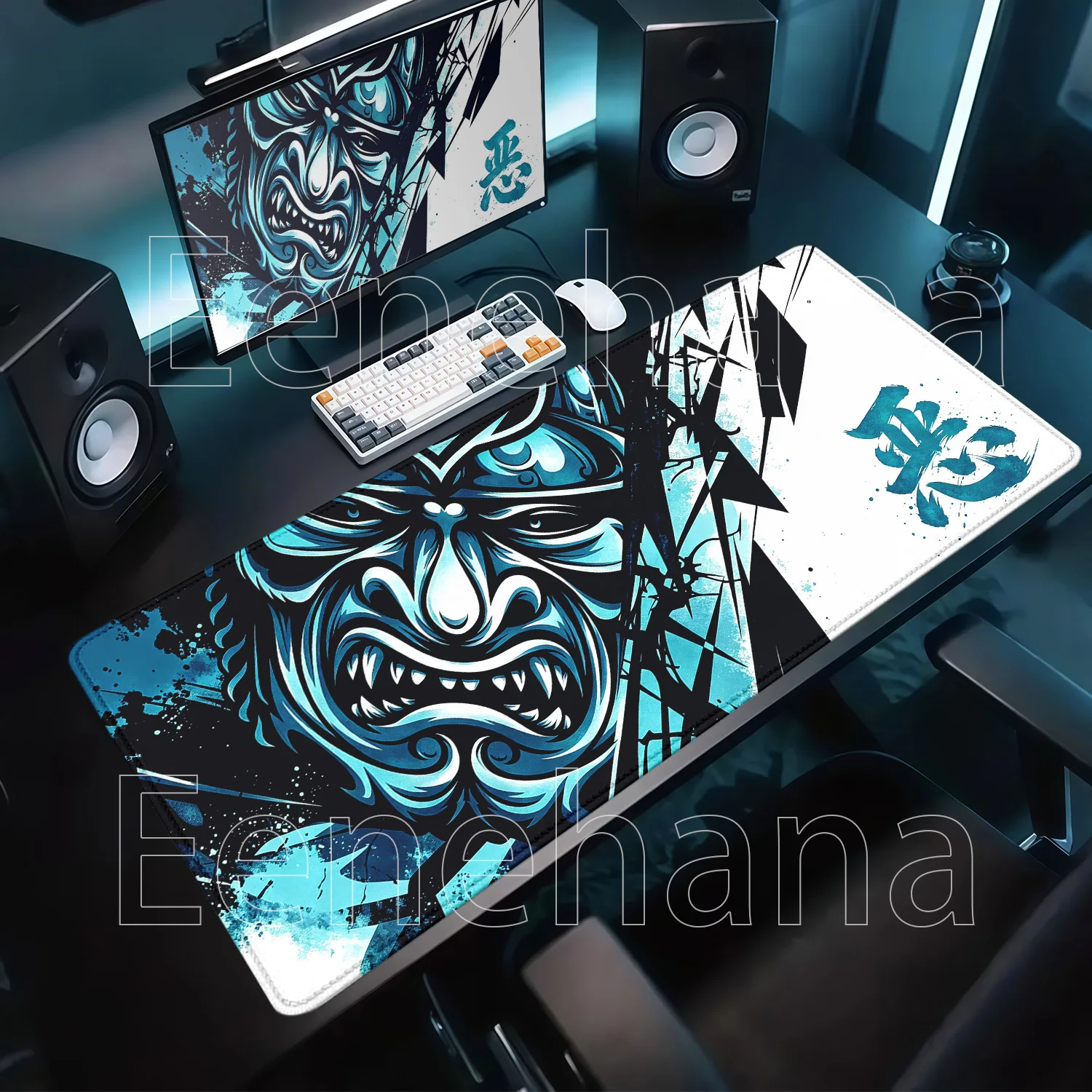 Black and White Ghost Face Non-slip Base Mouse Pad Larger HD Printing Samurai Devil Mask Gaming Mousepad Office Overlock Deskmat