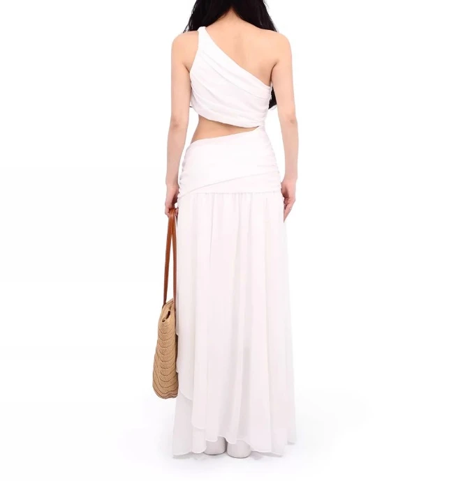 

White Assymmey Sleeveless Dress Women Summer Holiday Party Chic Vestidos Bodycon Streetwear Elegant Vintage Clothing Lady