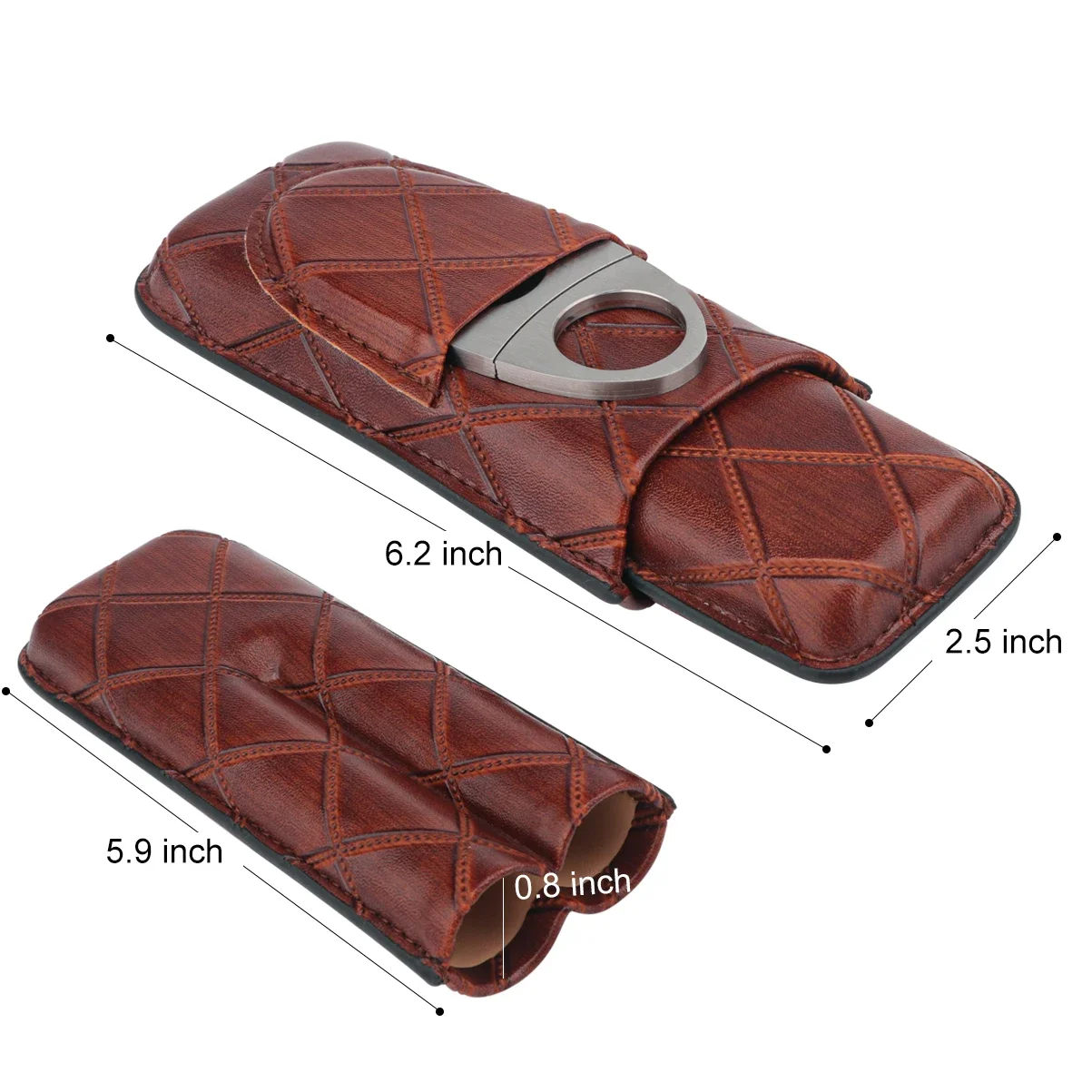 

Xifei Humidor Storage Stainless Steel Cigarette Travel Leather Cutter Cigar Accessories Set Portable Case Smoking Box 2 Slots