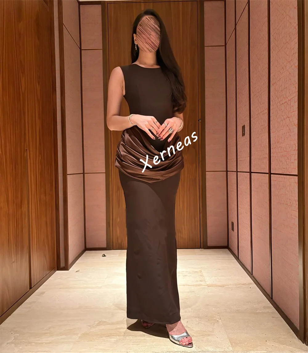 Vestidos Midi rectos drapeados con cuello redondo, Jersey personalizado, ocasión a medida, fiesta elegante de noche sencilla para mujer, alta calidad