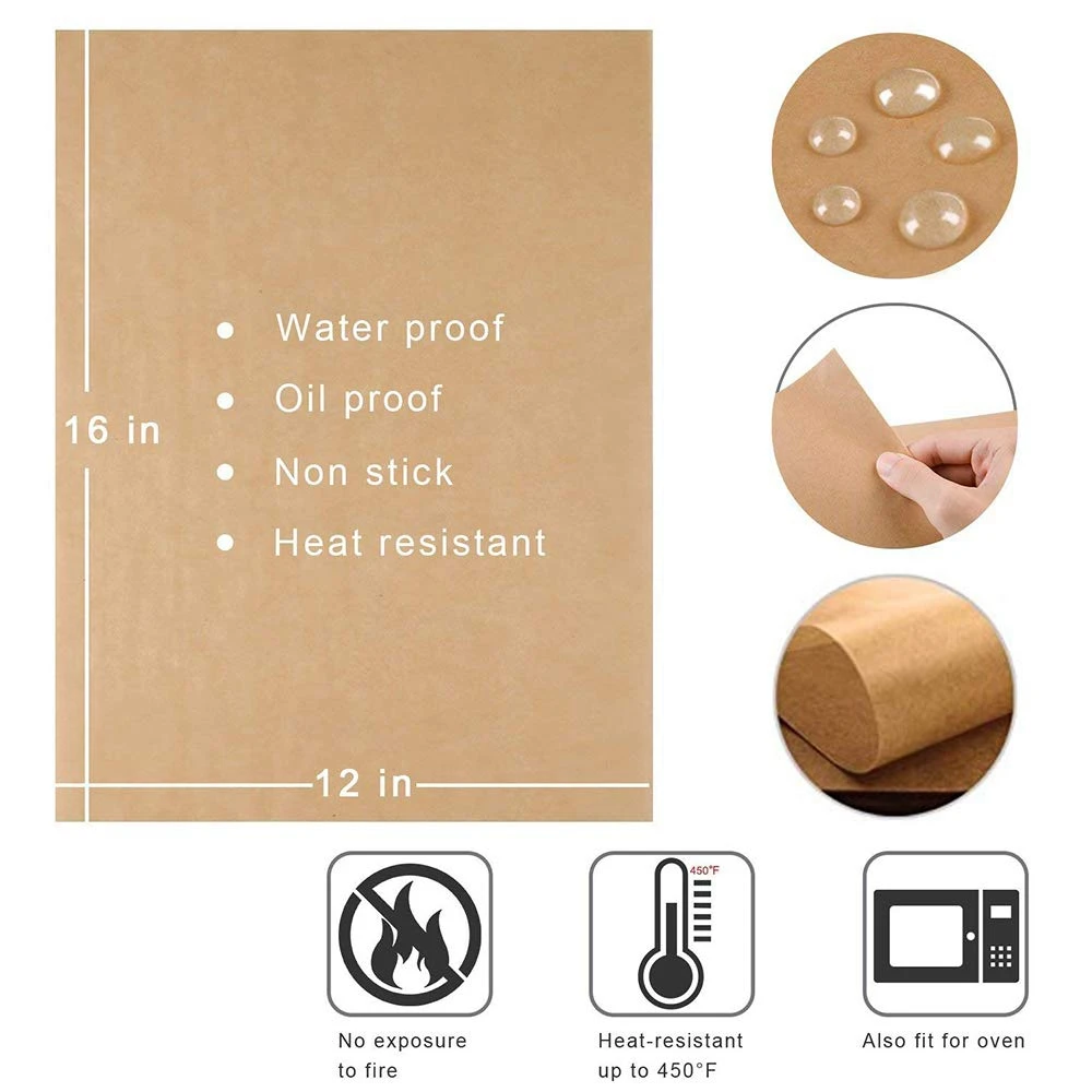 100Pcs Unbleached Parchment Paper Precut Baking Liners Sheets Paper 12 X 16 Inch Non-Stick Water Proof Oil Proof Heat Resista