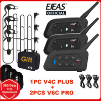 EJEAS V4C PLUS+2PCS V6C PRO 1200M Full Duplex Bluetooth Headset Football Conference Intercom 3 User Referee Intercom Headset