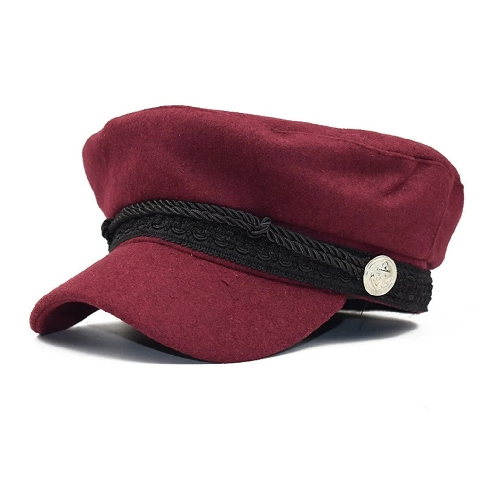 Spring Autumn Fashion Women Men Wine Red Sailor Captain Top Beret Octagonal Hat for Travel Outdoor Daily