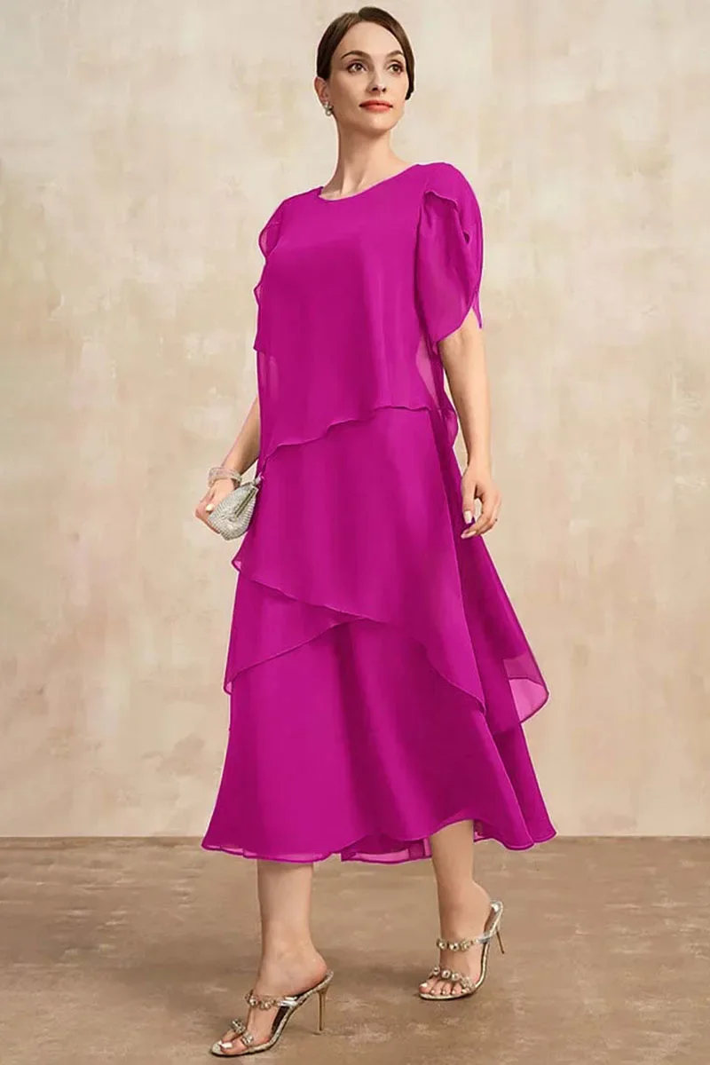 Elgeant Chiffon Mother Of The Bride Dresses Irregular Layered Petal Sleeve Flowy Maxi Dress Party Wedding Guest Dress Plus Size