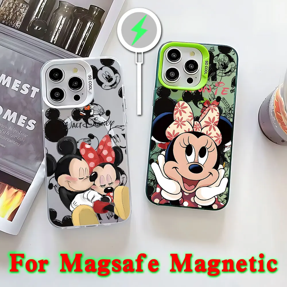 Original Couple Mickey Minnie Magsafe Magnetic Case for Samsung S25 S24 S23 S22 S21 S20 FE Plus Ultra 5G Silver Plated Cover