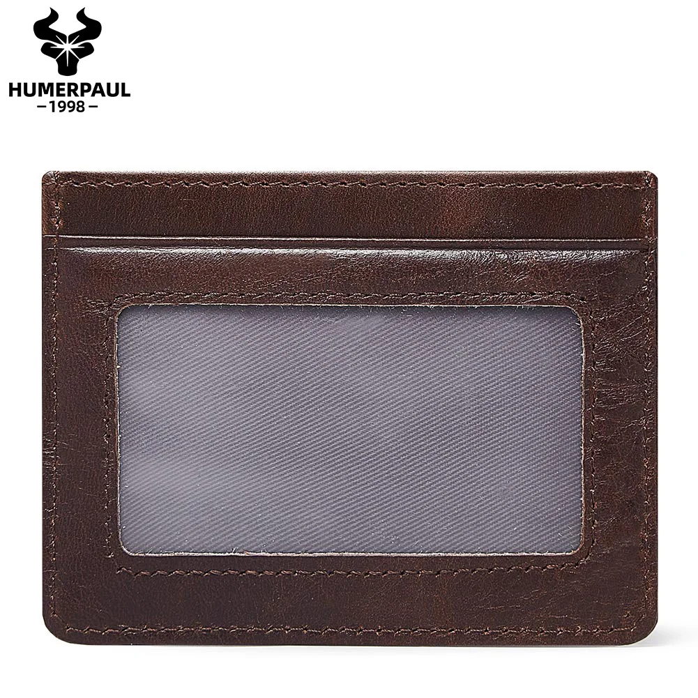 100% Genuine Leather Thin Card Wallet For Men Business Portable RFID Card Slots Card Case ﻿High-Capacity Durable Card Holder