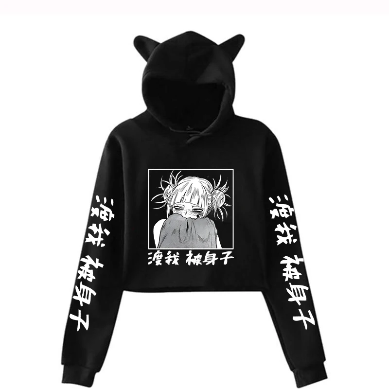 Nova moda feminina menina recortada topos himiko toga pulôver primavera outono manga comprida camisolas anime gato orelha hoodies