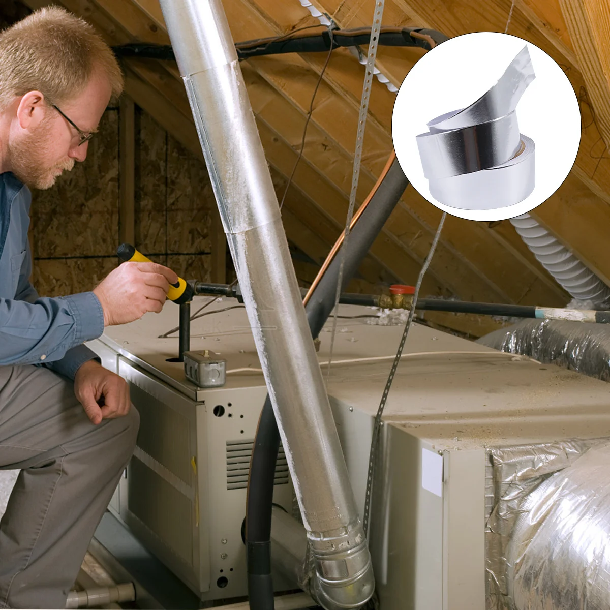 

2pcs Aluminum Foil Tape Heat Resistant Insulated Moisture Proof Repairing Tool For Ac Pipe Sealing Tape Adhesive Tapes