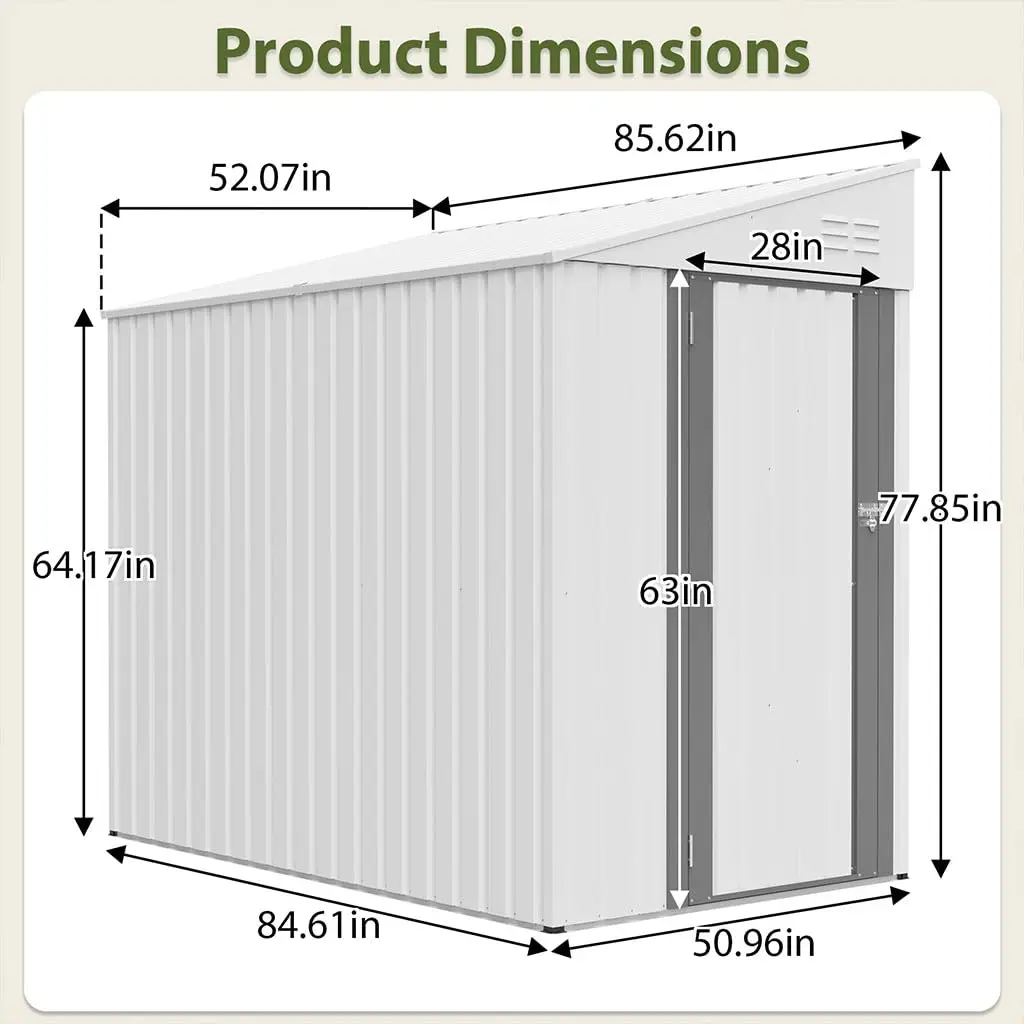 4x7 FT Metal Shed, Outdoor Garden Tool Storage with Lockable Door & Air Vents, Sloped Roof for Bike & Lawn Equipment, Customized