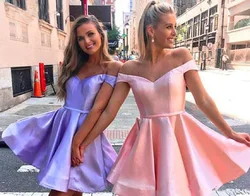 Off The Shoulder Satin Homecoming Dress Sleeveless Ruched Mini Dress Cocktail Dresses Sexy Club Party Wedding Dresses