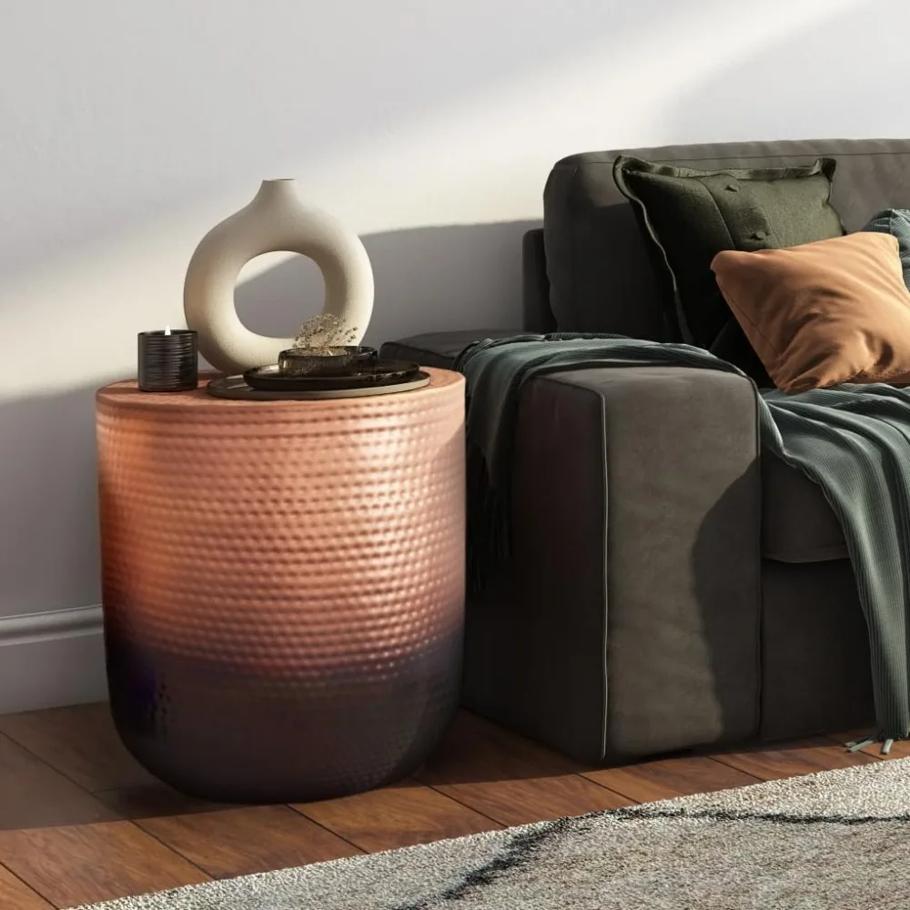 19 Inch Wide Metal Side Table in Copper Ombre, Fully Assembled, For the Living Room and Bedroom